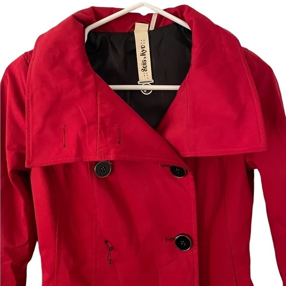 Soia and Kyo Red Hooded Trench Coat Rain Coat XXS - Picture 3 of 11